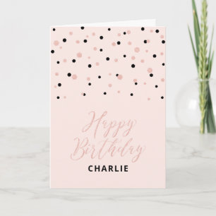Cartão de Aniversário Nome Rose Gold & Rosa Feliz
