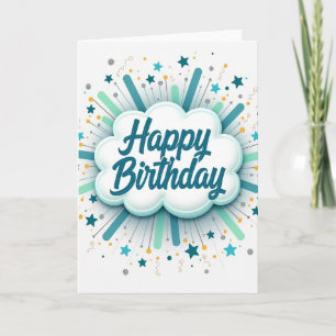 Cartão de Aniversário Nuvem Azul-Turquesa