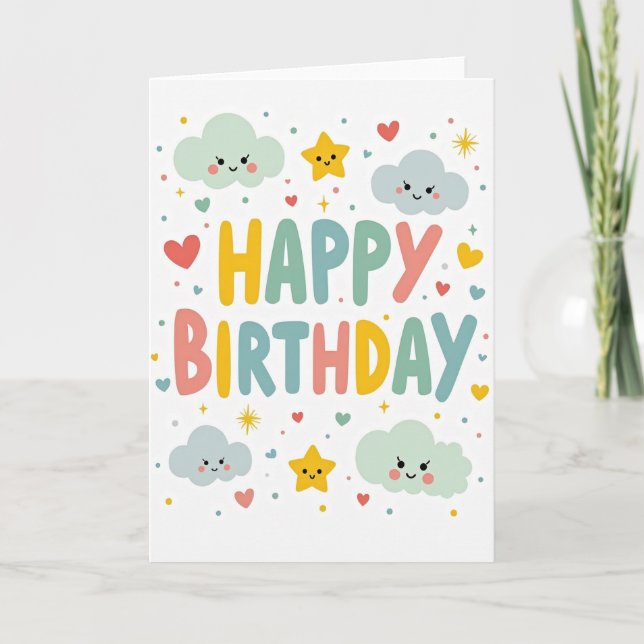 Cartão de Aniversário Nuvem Pastel (Frente)
