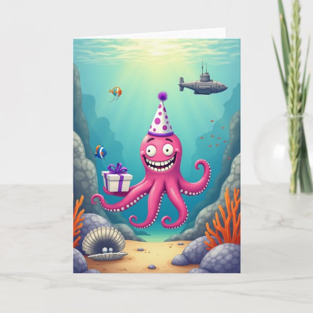 Cartão de Aniversário Oceano Fúcsia (Frente)