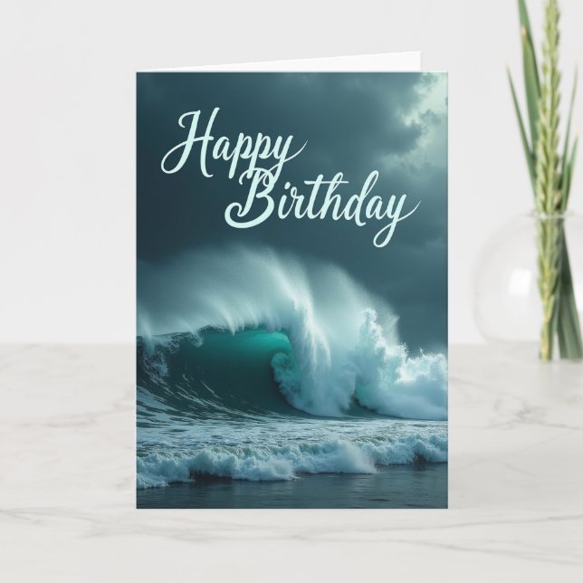 Cartão de Aniversário Onda Turquesa (Frente)