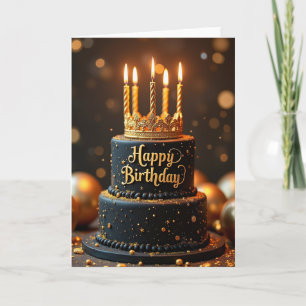 Cartão de Aniversário Opulento Preto e Dourado