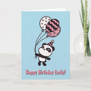 Cartão de Aniversário Panda Fofo e Balões