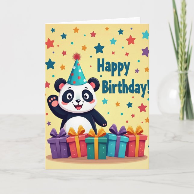 Cartão de Aniversário Panda Party (Frente)