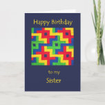 Cartão de aniversário para a irmã - edredão de<br><div class="desc">Um cartão de aniversário para uma irmã,  com um design abstrato brilhante e colorido dos retalhos da berço-edredão por Judy Adamson.</div>