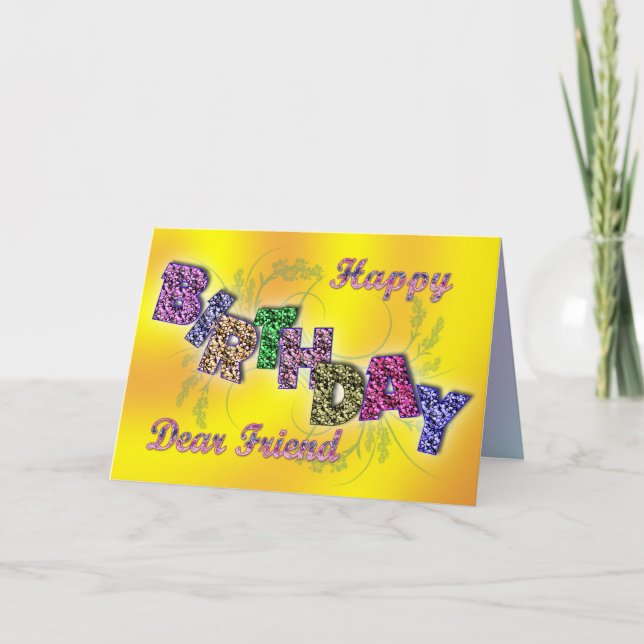 Cartão de aniversário para amigo com texto floral (Frente)