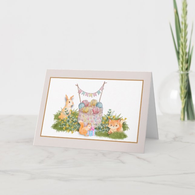 Cartão de Aniversário para Animais da Floresta (Frente)