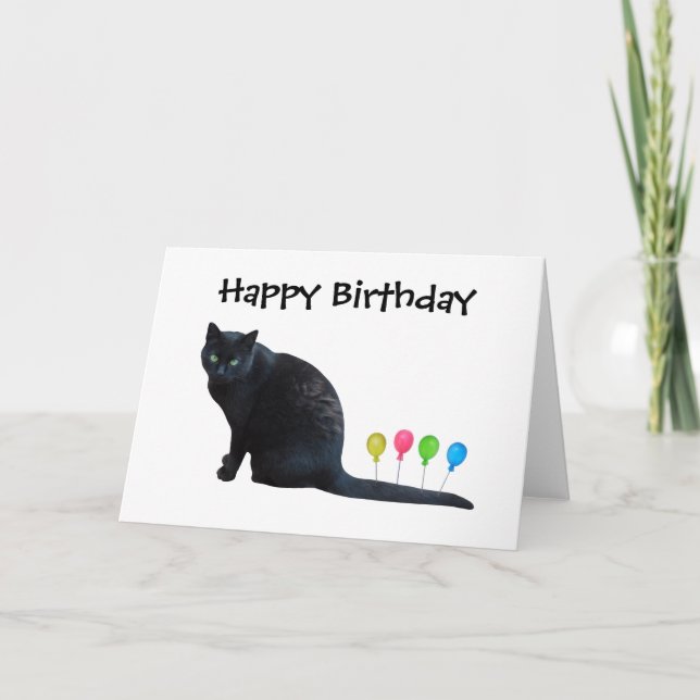 Cartão de Aniversário para Balões de Gato Negro (Frente)