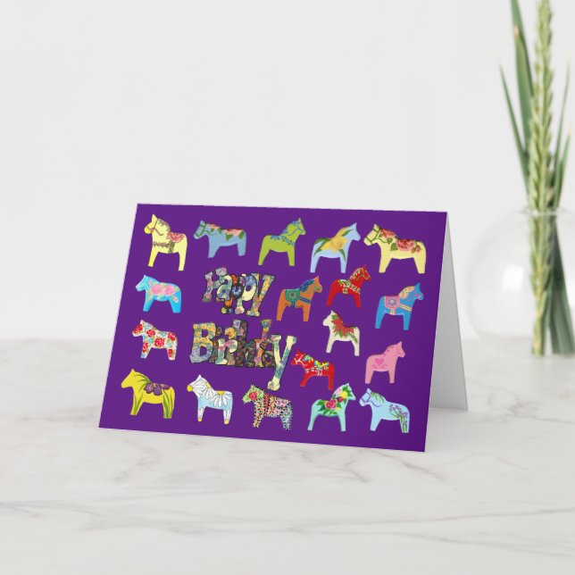 Cartão de Aniversário para Cavalos Roxos (Frente)