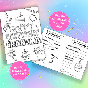 Cartão de aniversário para colorir e personalizar 