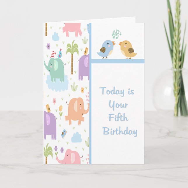 Cartão de Aniversário para Criança de Cinco Anos (Frente)