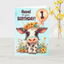 Cartão de Aniversário para Crianças de Vaca Bonita