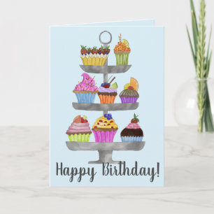 Cartão de Aniversário para cupcakes de Aquarela