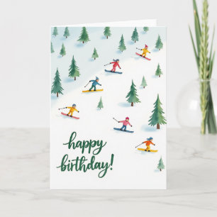 Cartão de Aniversário para Esquiadores Adorável