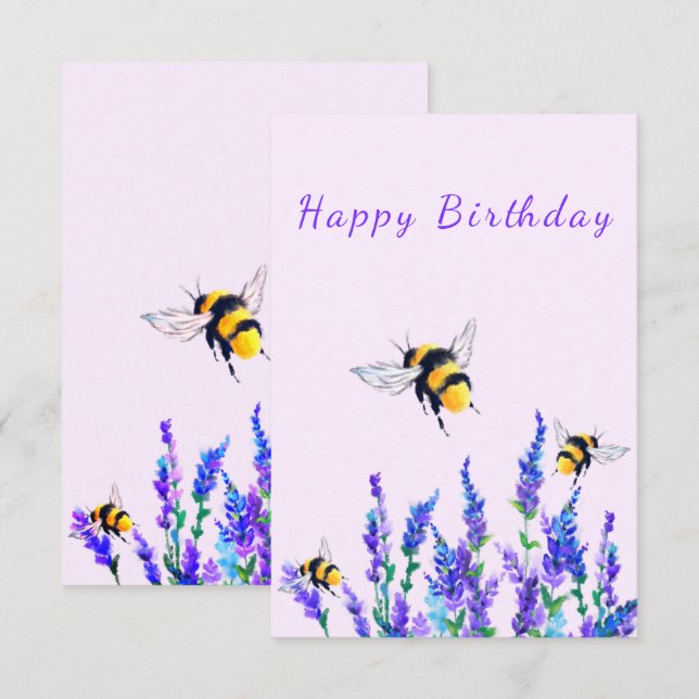 Cartão de Aniversário para Flores e Abelhas (Frente/Verso)