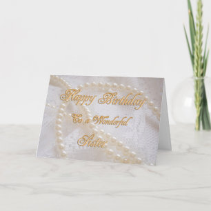 Cartão de aniversário para irmã com pérolas