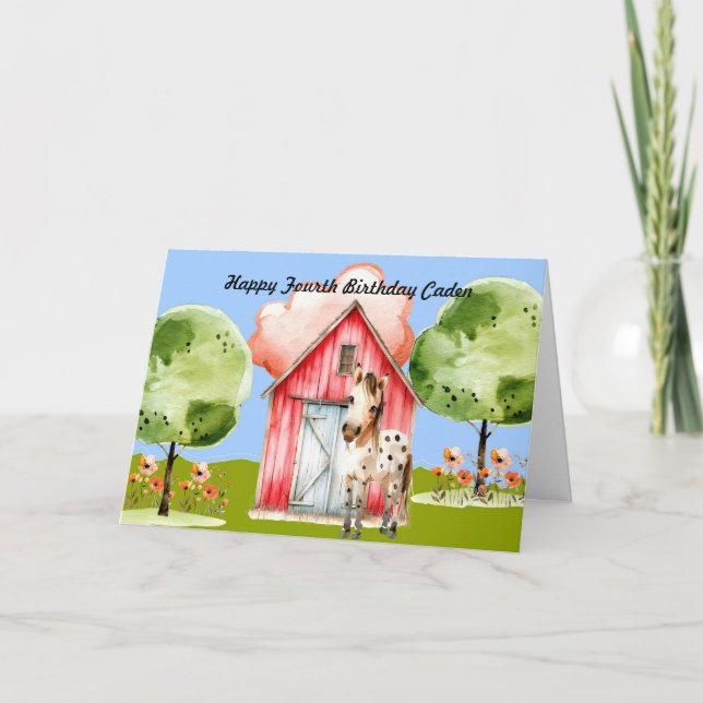 Cartão de Aniversário para Jovens Rapazes com Pony (Frente)