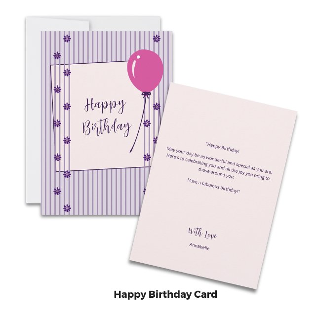 Cartão de Aniversário para Lavandas Vintage Strips (Vintage Lavender Stripes & Flowers Birthday Card)