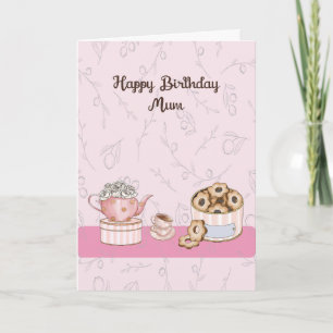 Cartão de aniversário para Mãe com chá e tapet
