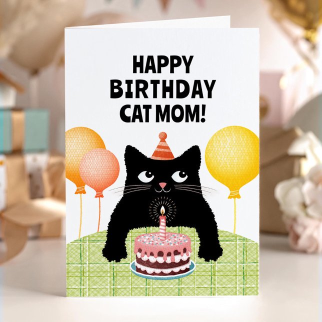 Cartão de aniversário para mãe de gato com gatinho (Criador carregado)