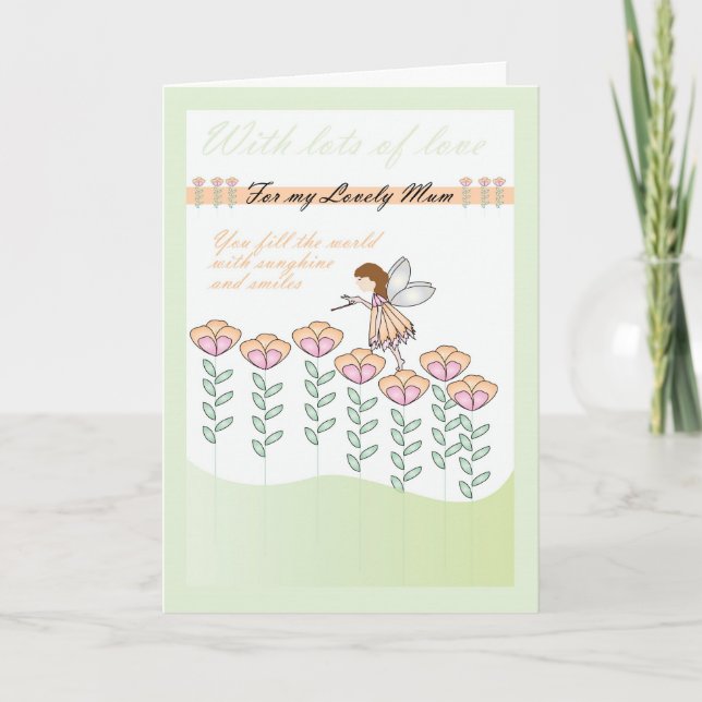 Cartão de aniversário para Mães, com pequenas fada (Frente)