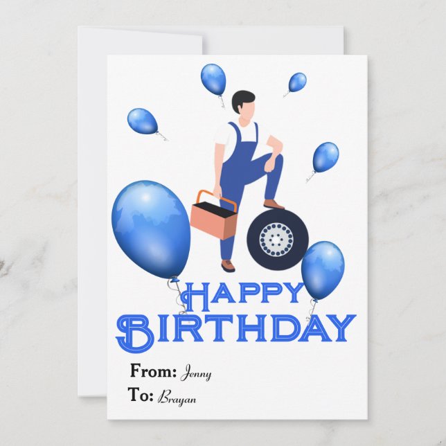 Cartão de aniversário para Mecânico  (Frente)