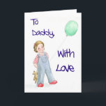 Cartão de aniversário para o pai<br><div class="desc">Um cartão de aniversário para um pai com uma pintura de uma menina nos dungarees,  na terra arrendada seu urso de ursinho e em um balão.  O cumprimento na parte dianteira é "ao pai,  com amor" e o cumprimento interno está,  "em seu aniversário".</div>