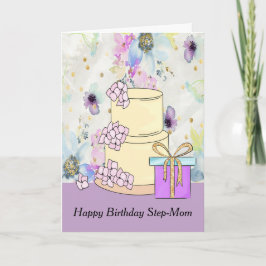 Cartão de Aniversário para o Passo-Mãe com Bolo e
