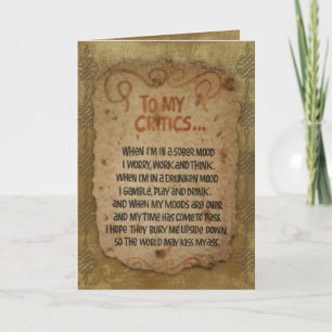 Cartão de Aniversário "Para os meus críticos"