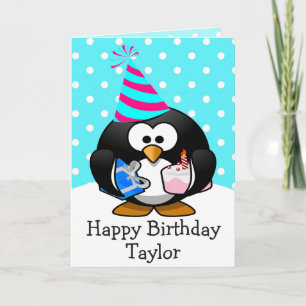 Cartão de Aniversário para os Pingüins Crianças
