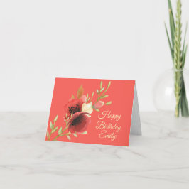 Cartão de Aniversário para Poppias de Aquarela