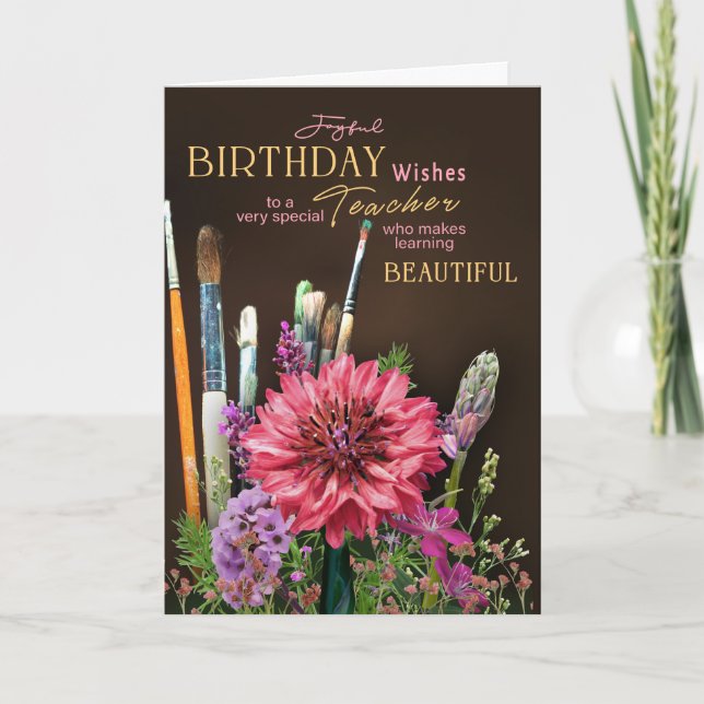 Cartão de Aniversário para Professora de Arte Flor (Frente)