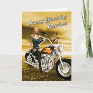 Cartão de aniversário para sobrinho com motocicl