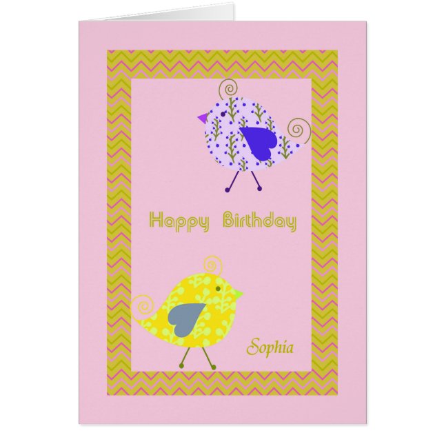 Cartão de aniversário para Sophia com Aves Designe (Frente)