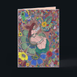 Cartão de aniversário para um amante de livro -<br><div class="desc">Menina ou jovem mulher que sentam-se dentro de uma flor que lê um livro. Está vestindo um vestido mindinho do pêssego e tem o cabelo vermelho.</div>