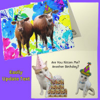 Cartão de Aniversário para Vacas e Gatos
