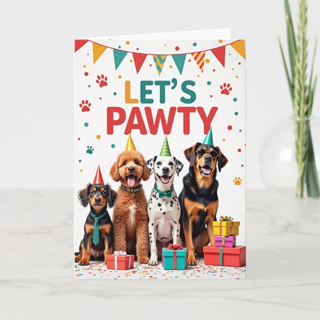 Cartão de Aniversário Party Pups (Frente)