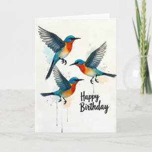 Cartão de Aniversário Pássaros Azure