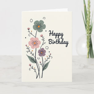 Cartão de Aniversário Pastel Elegante em Flor