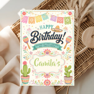 Cartão de Aniversário Pastel Fiesta com Sombrero &