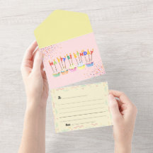 Cartão de aniversário pastel fofo com envelope ras