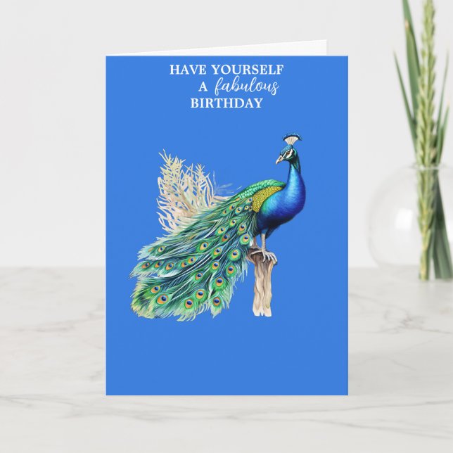 Cartão de aniversário Peacock, Tenha um aniversári (Frente)