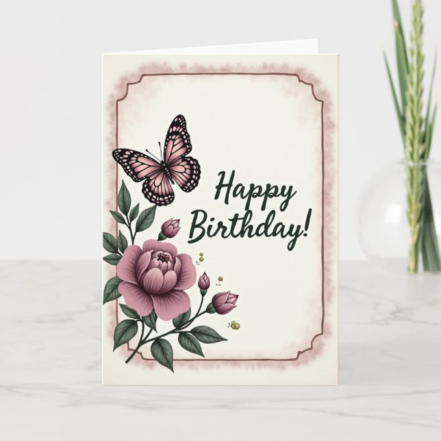 Cartão de Aniversário Peony Butterfly (Frente)