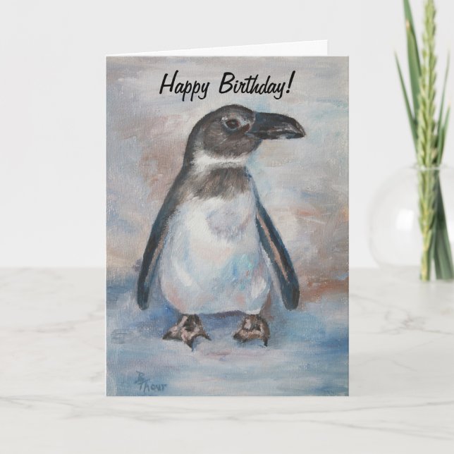 Cartão de aniversário pequeno frio do pinguim (Frente)