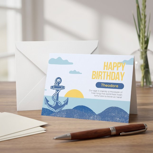 Cartão de aniversário personalizado com tema náuti (Coastal charm for a special birthday.)