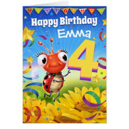 Cartão de aniversário personalizado de 4 anos Pequ