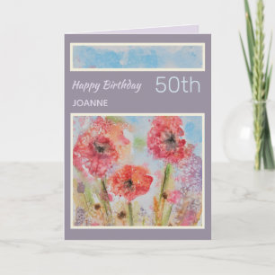 Cartão de Aniversário Personalizado de 50ª Flores 