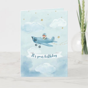 Cartão de Aniversário Personalizado de Avião Azul