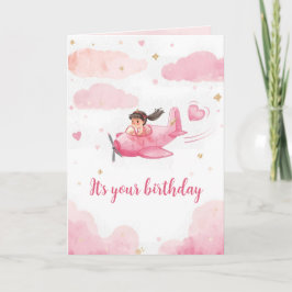 Cartão de Aniversário Personalizado de Avião Rosa