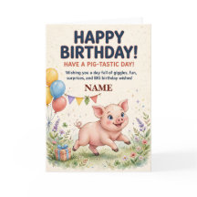 Cartão de aniversário personalizado de leitão fofo